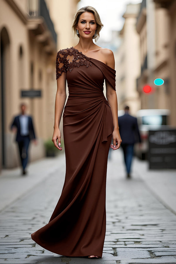 Black Long Mermaid Asymmetrical Mother of the Bride Dress with Appliques
