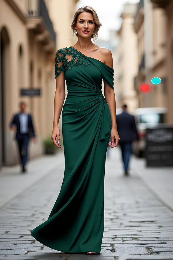 Black Long Mermaid Asymmetrical Mother of the Bride Dress with Appliques