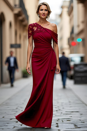 Black Long Mermaid Asymmetrical Mother of the Bride Dress with Appliques