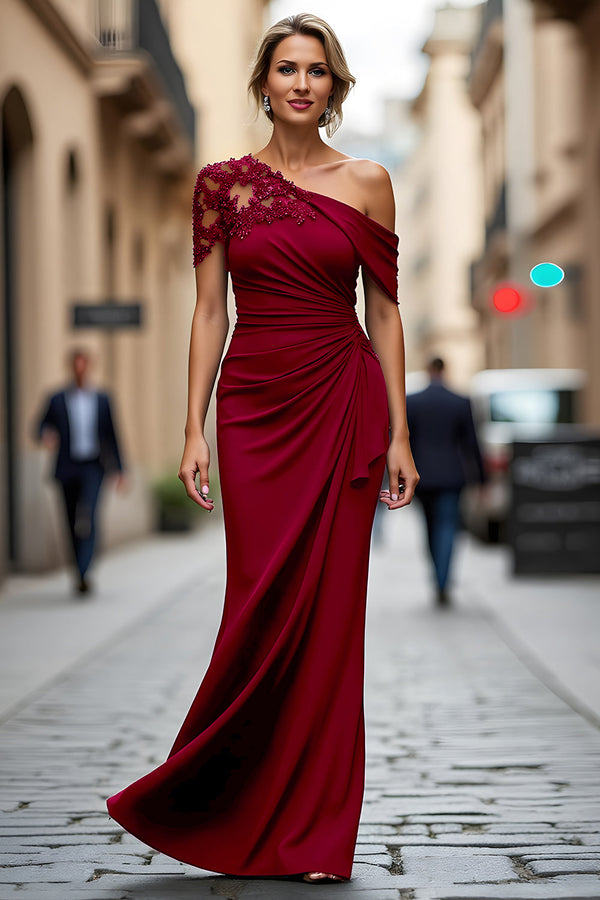 Black Long Mermaid Asymmetrical Mother of the Bride Dress with Appliques