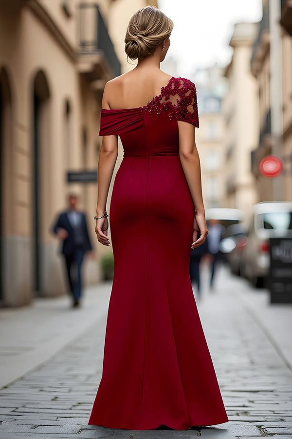 Black Long Mermaid Asymmetrical Mother of the Bride Dress with Appliques