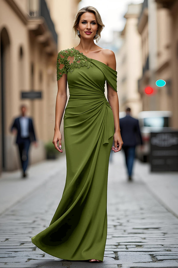 Black Long Mermaid Asymmetrical Mother of the Bride Dress with Appliques