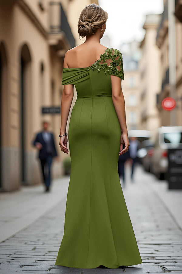 Black Long Mermaid Asymmetrical Mother of the Bride Dress with Appliques