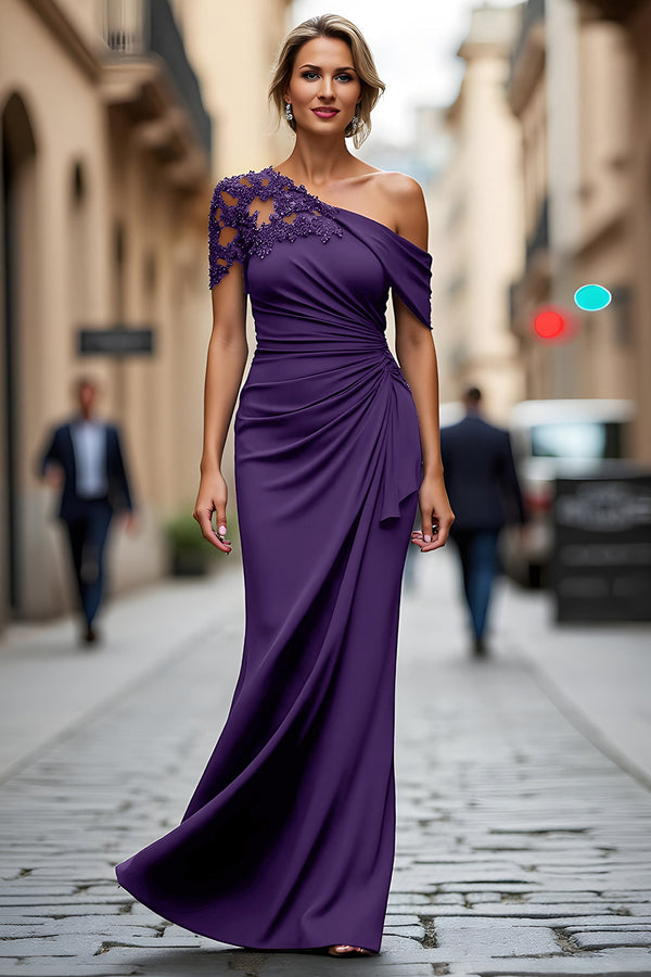 Black Long Mermaid Asymmetrical Mother of the Bride Dress with Appliques