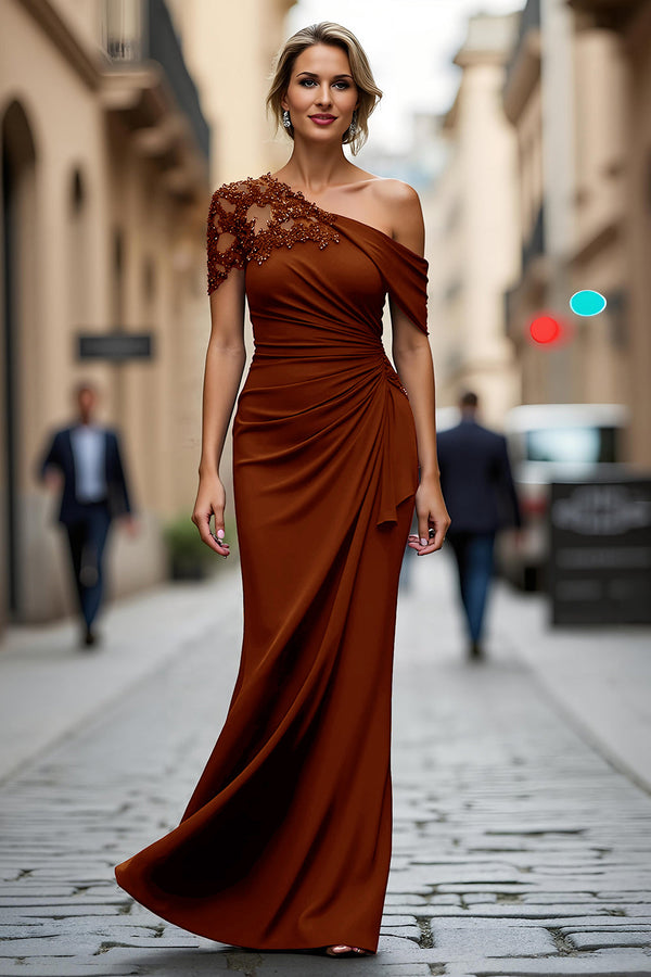 Black Long Mermaid Asymmetrical Mother of the Bride Dress with Appliques