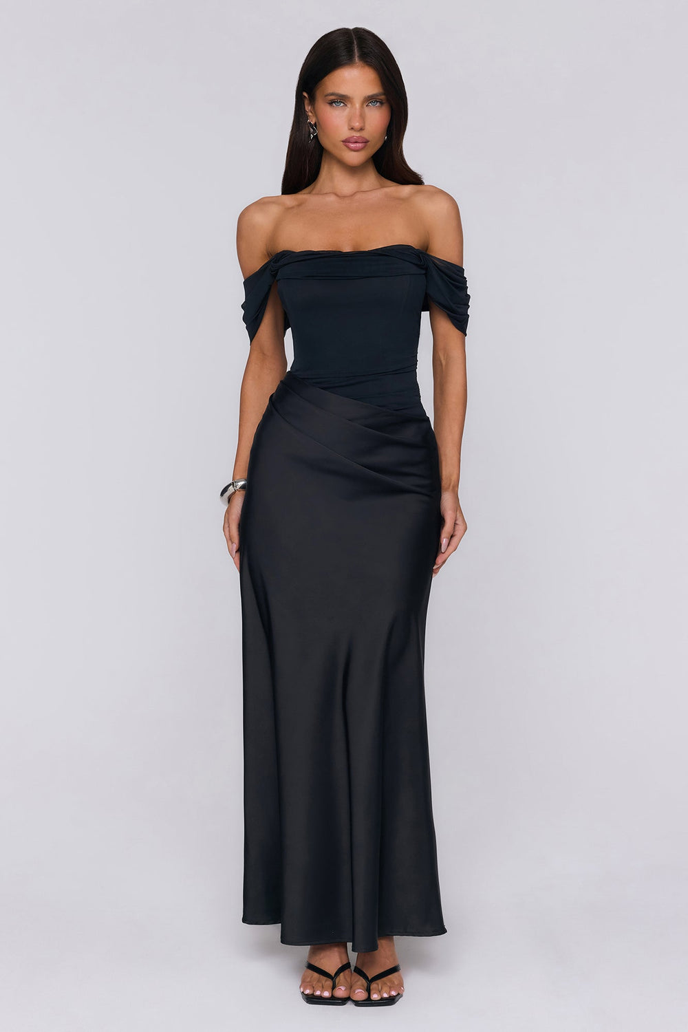 Evangeline Off-Shoulder Mesh Maxi Dress