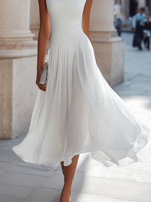 Isabelle | Draped Neck Pleated Midi Dress — RoselynAtelier