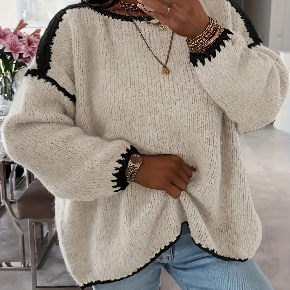 Daisy Colour Block Crew Neck Jumper - view 13