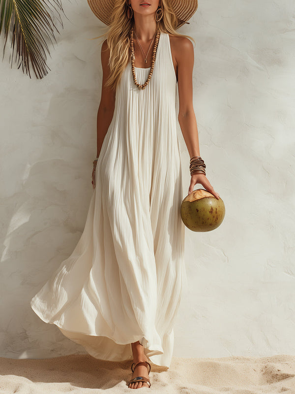 Coraline Cream Pleated Maxi Dress