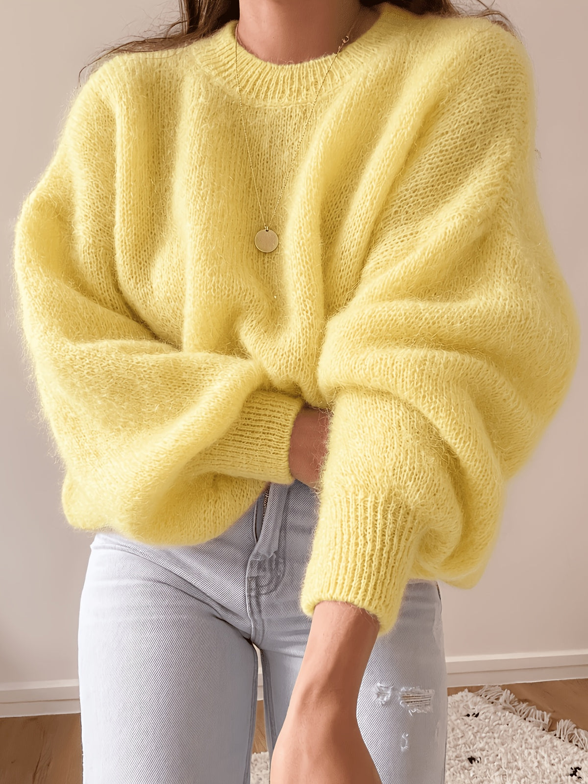 Etta Collarless Relaxed Knitted Jumper - view 3