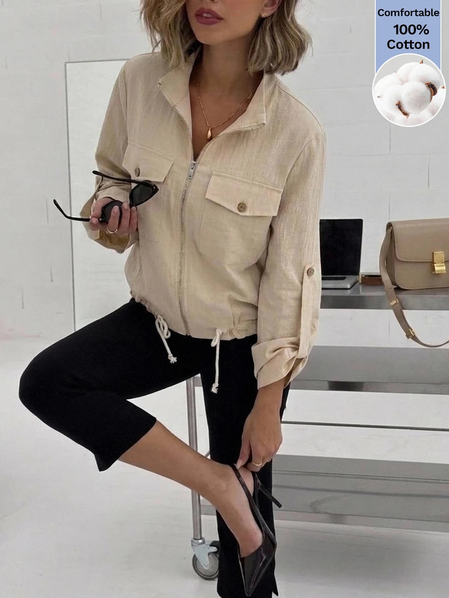 Hettie Stand Collar Drawstring Short Jacket - view 70