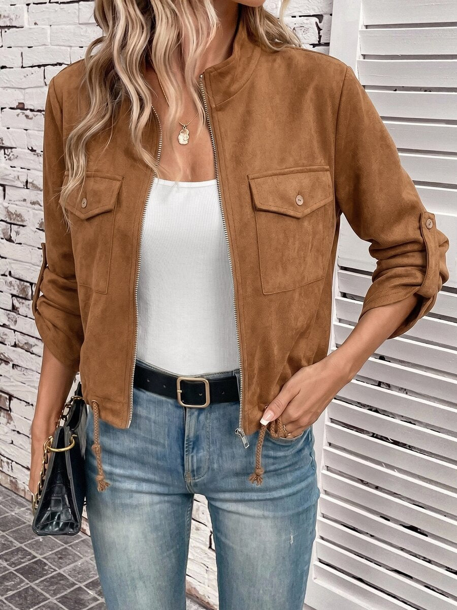 Hettie Stand Collar Drawstring Short Jacket - view 40