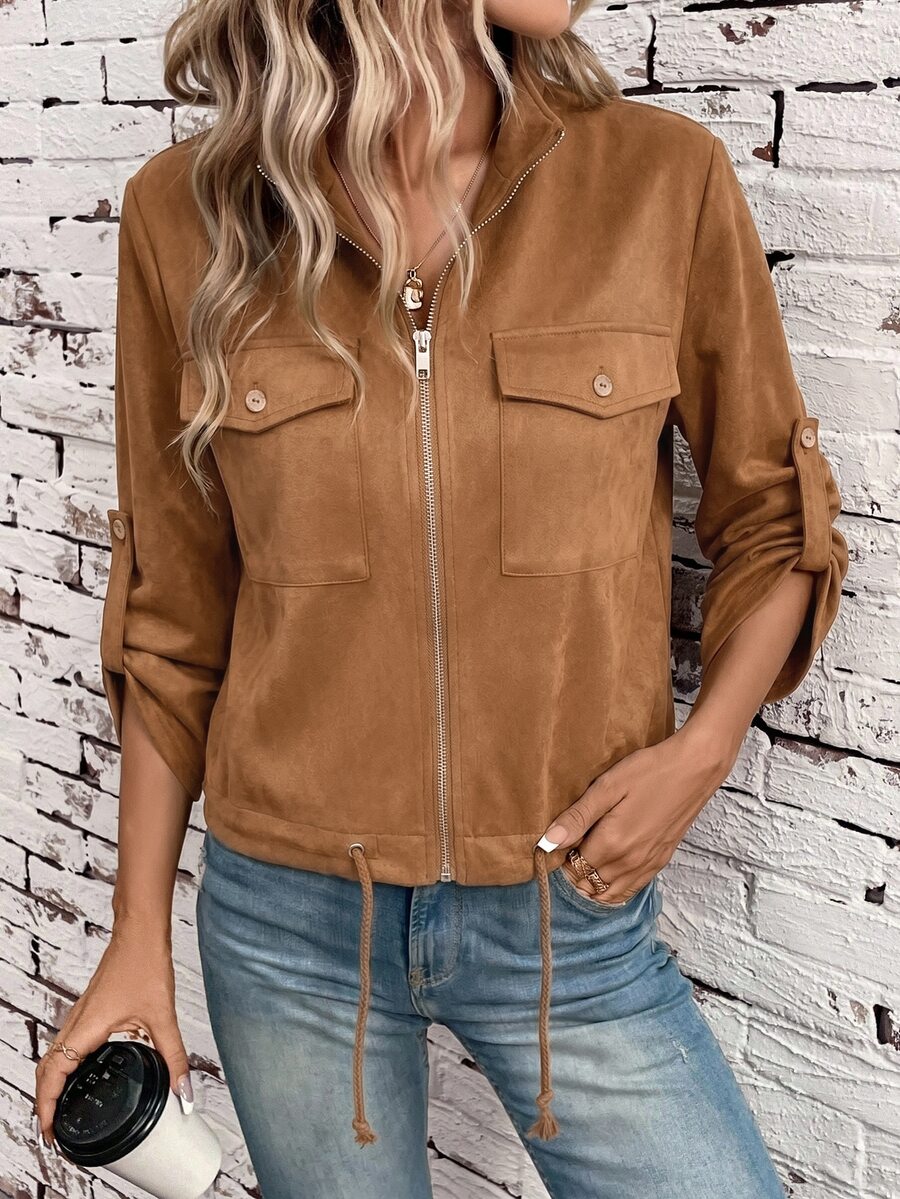 Hettie Stand Collar Drawstring Short Jacket - view 38