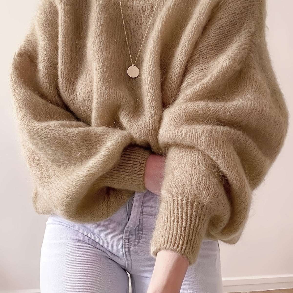 Etta Collarless Relaxed Knitted Jumper - view 14