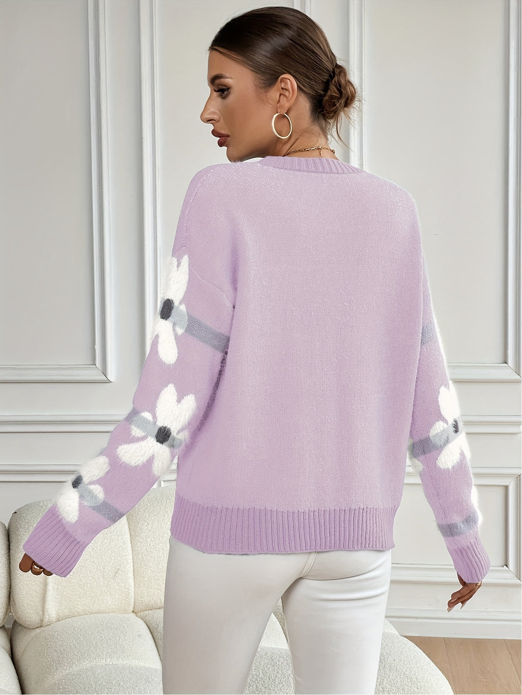 Chloe Floral Drop Shoulder Knitted Jumper - view 9
