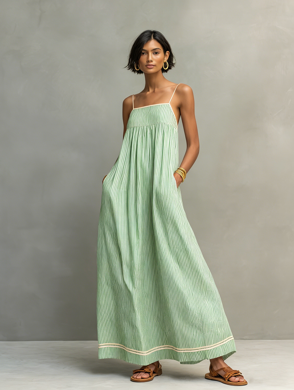 Marina | Striped Strappy Maxi Dress — RoselynAtelier