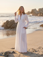Elizabeth Button Front Maxi Shirt Dress with Pintuck Bib and Long Sleeves - view 5
