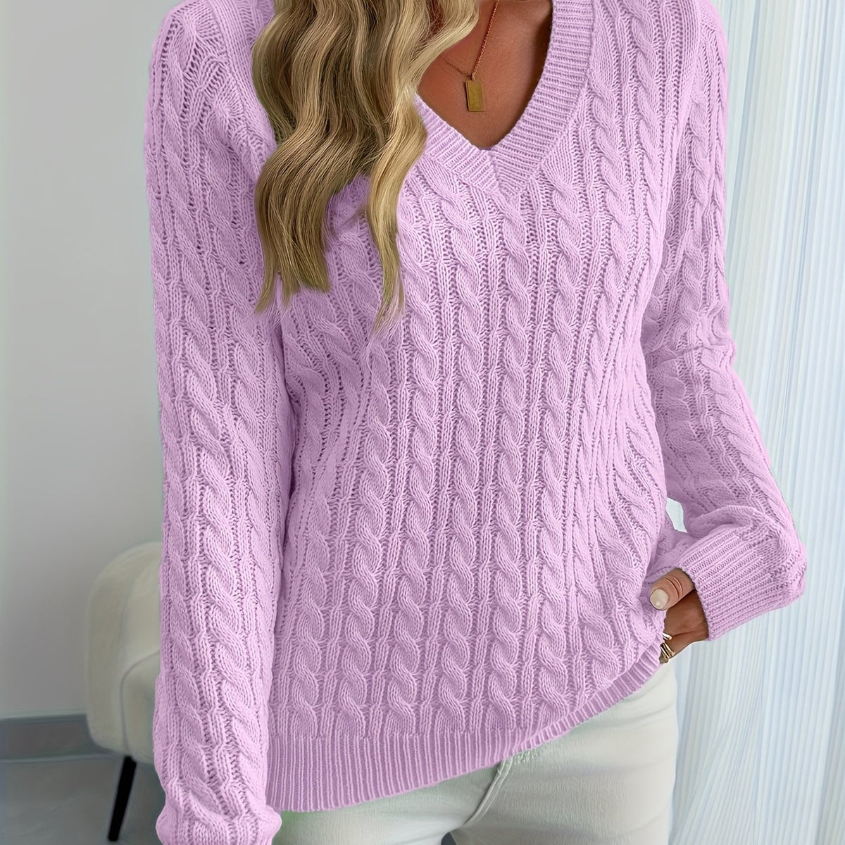 Isla V Neck Ribbed Knit Jumper - view 15
