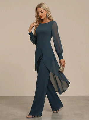 Helena | Chiffon Overlay Wide-Leg Jumpsuit — RoselynAtelier