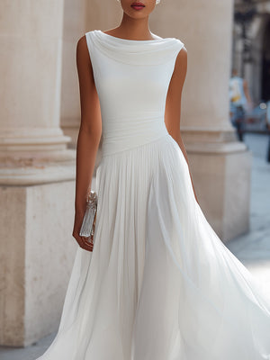 Isabelle | Draped Neck Pleated Midi Dress — RoselynAtelier