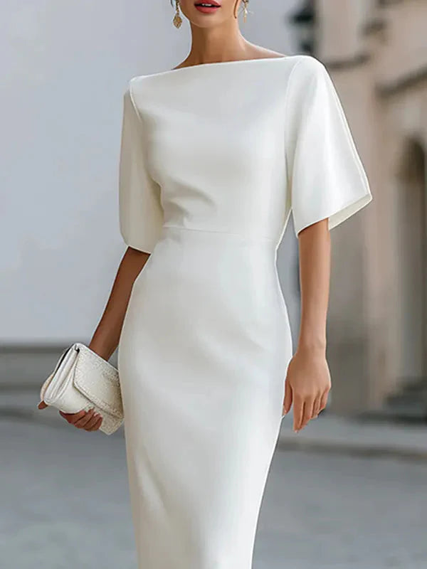 Genevieve | Ruffle Sleeve Fitted Midi Dress — RoselynAtelier