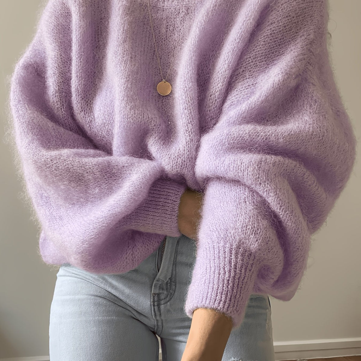 Etta Collarless Relaxed Knitted Jumper - view 12