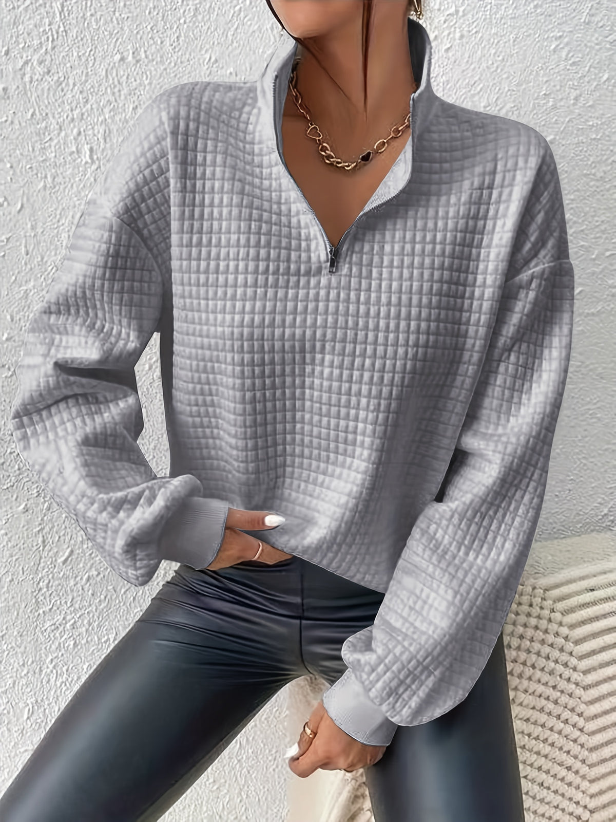 Nell Waffle Knit Half Zip Jumper - view 10