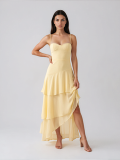 Harriet | Spaghetti Strap Sweetheart Tiered Chiffon Maxi Dress