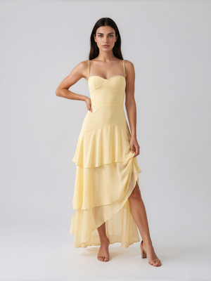 Harriet | Spaghetti Strap Sweetheart Tiered Chiffon Maxi Dress