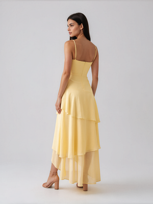 Harriet | Spaghetti Strap Sweetheart Tiered Chiffon Maxi Dress