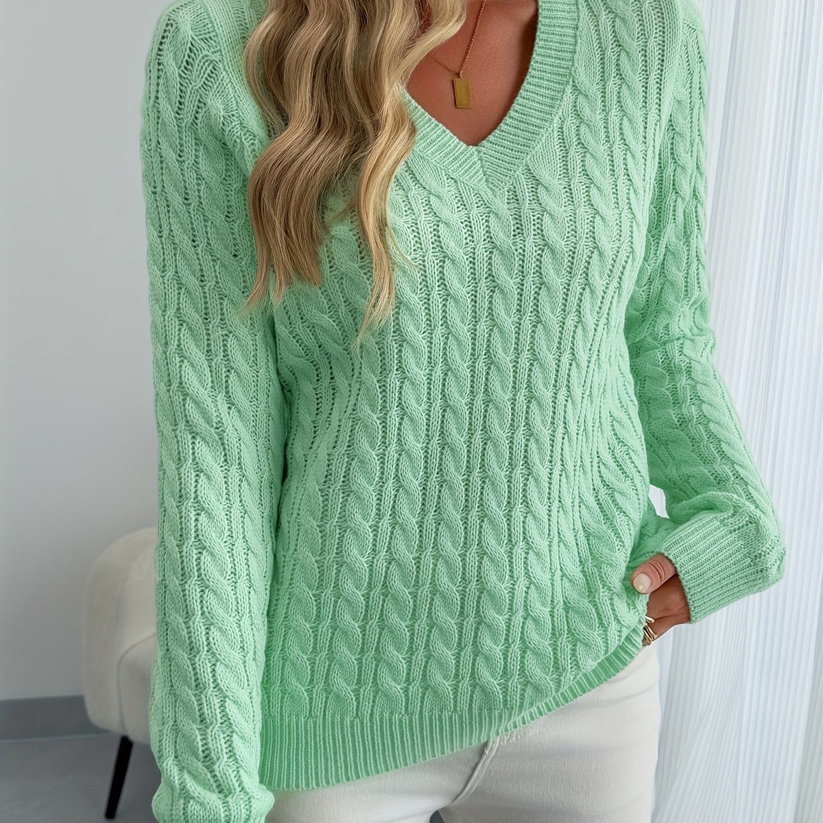 Isla V Neck Ribbed Knit Jumper - view 16