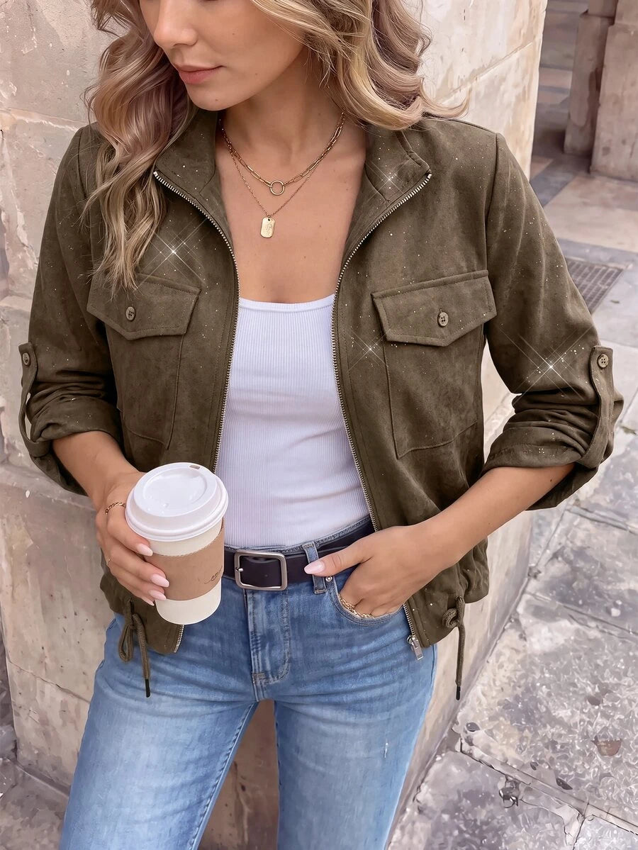 Hettie Stand Collar Drawstring Short Jacket - view 80