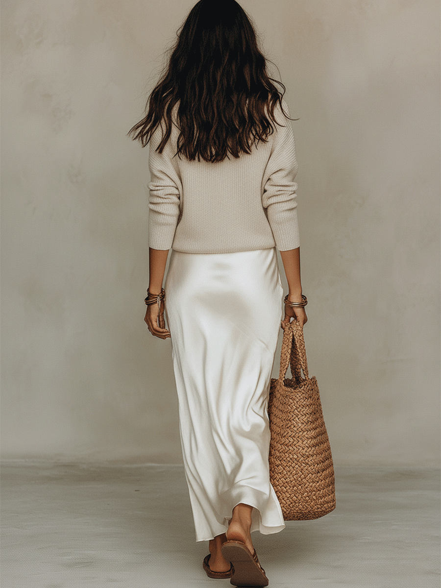 Marguerite | Knit Top Satin Midi Skirt Co-Ord — RoselynAtelier