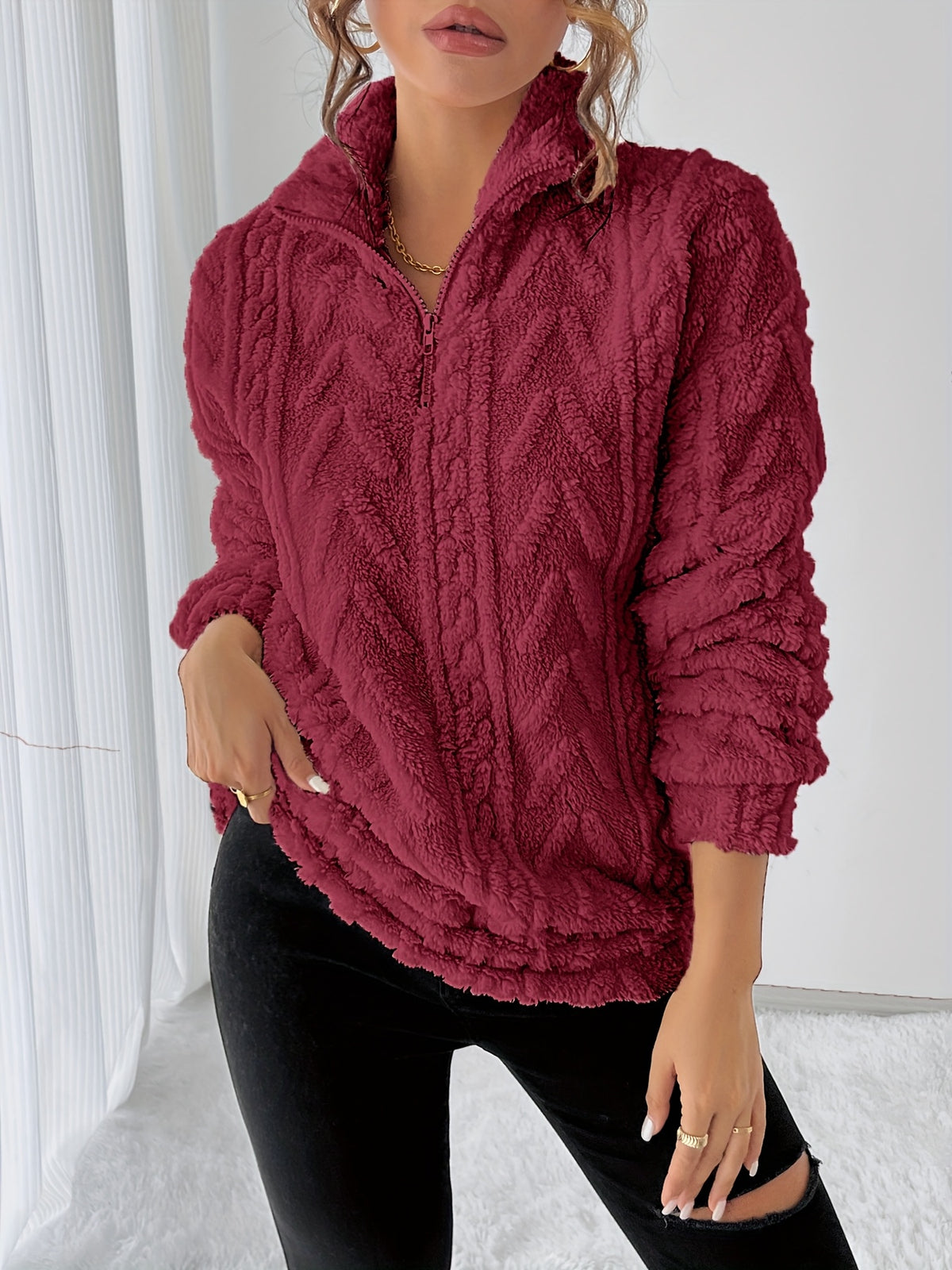 Ruby Zip Neck Fleece Sweatshirt - front view
