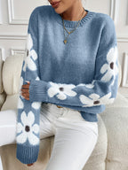 Chloe Floral Drop Shoulder Knitted Jumper - front view