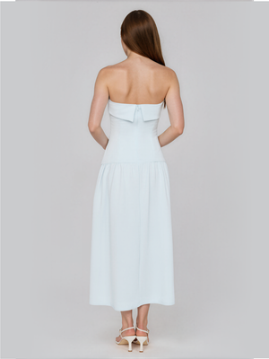 Matilda | Strapless Fold Over Neckline Drop Waist Midi Dress