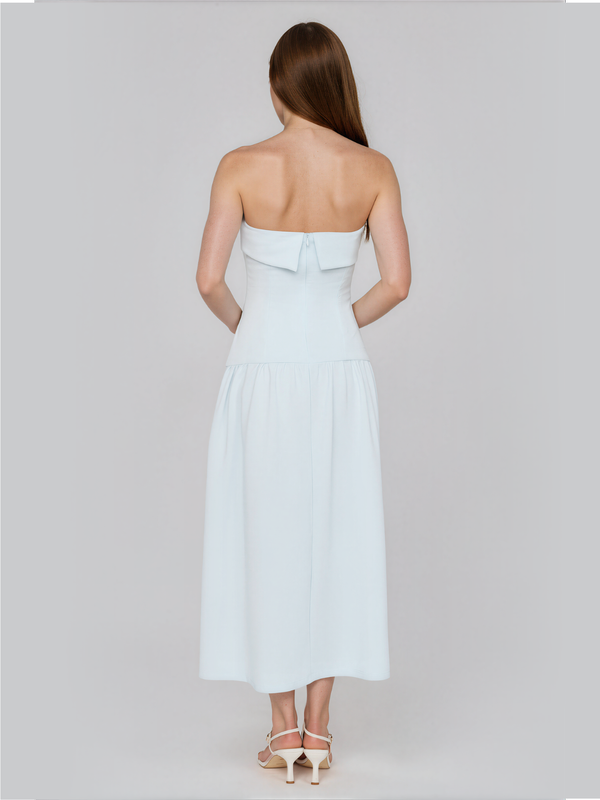 Matilda | Strapless Fold Over Neckline Drop Waist Midi Dress