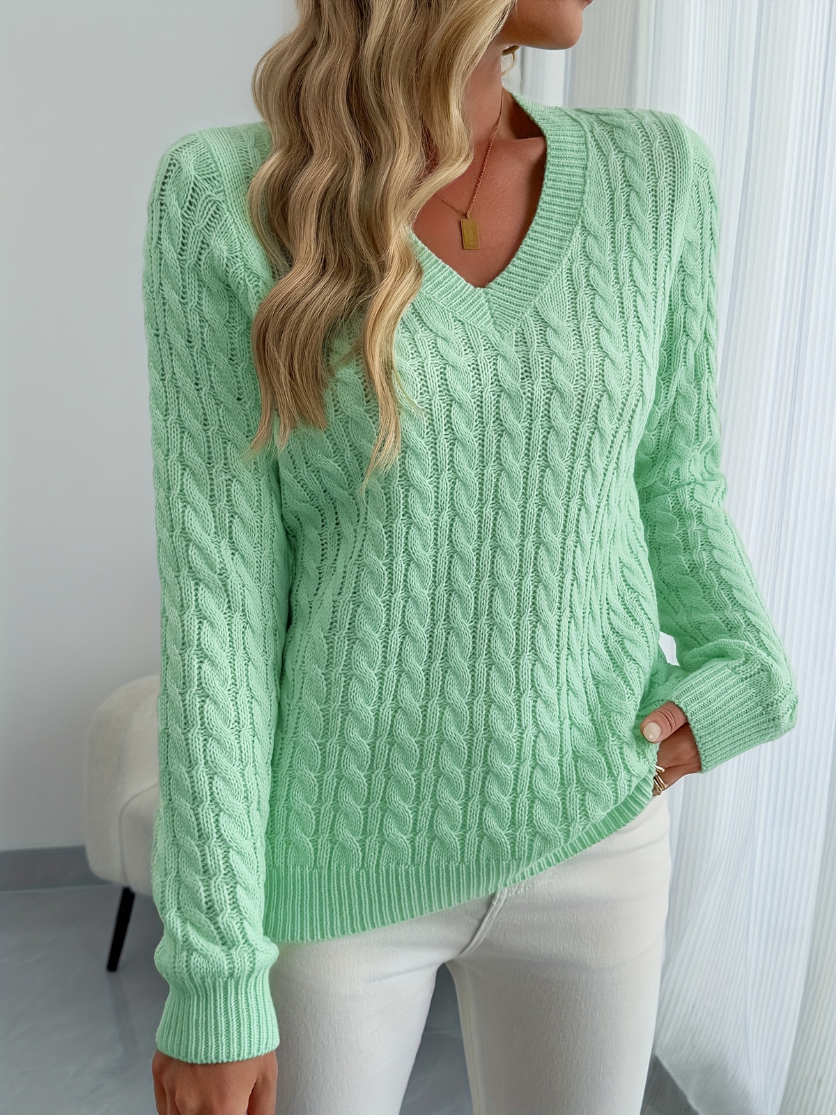 Isla V Neck Ribbed Knit Jumper - front view