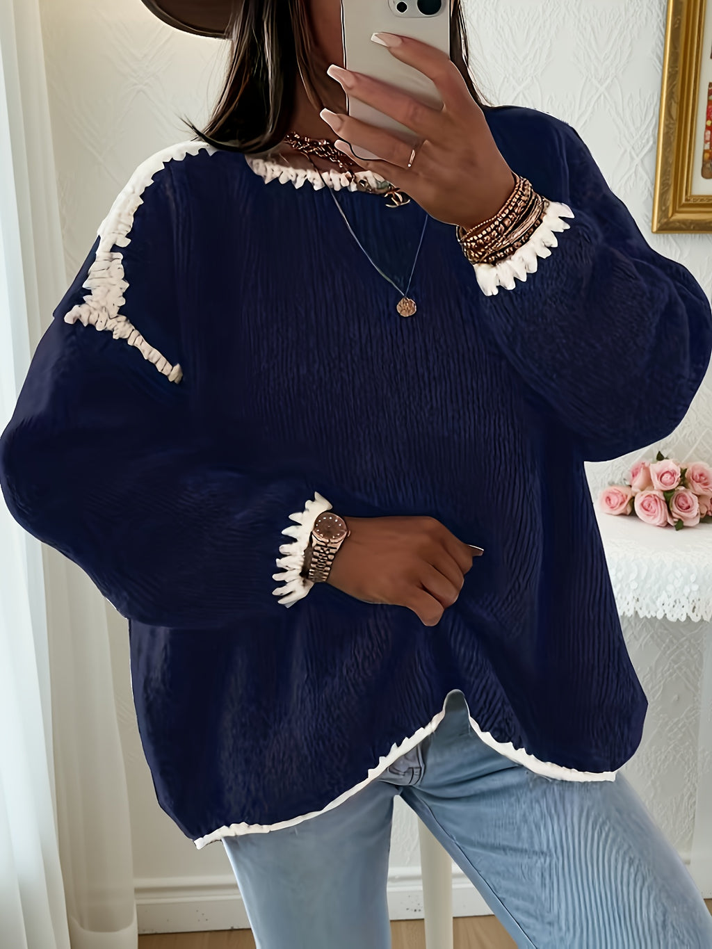 Daisy Colour Block Crew Neck Jumper - view 8