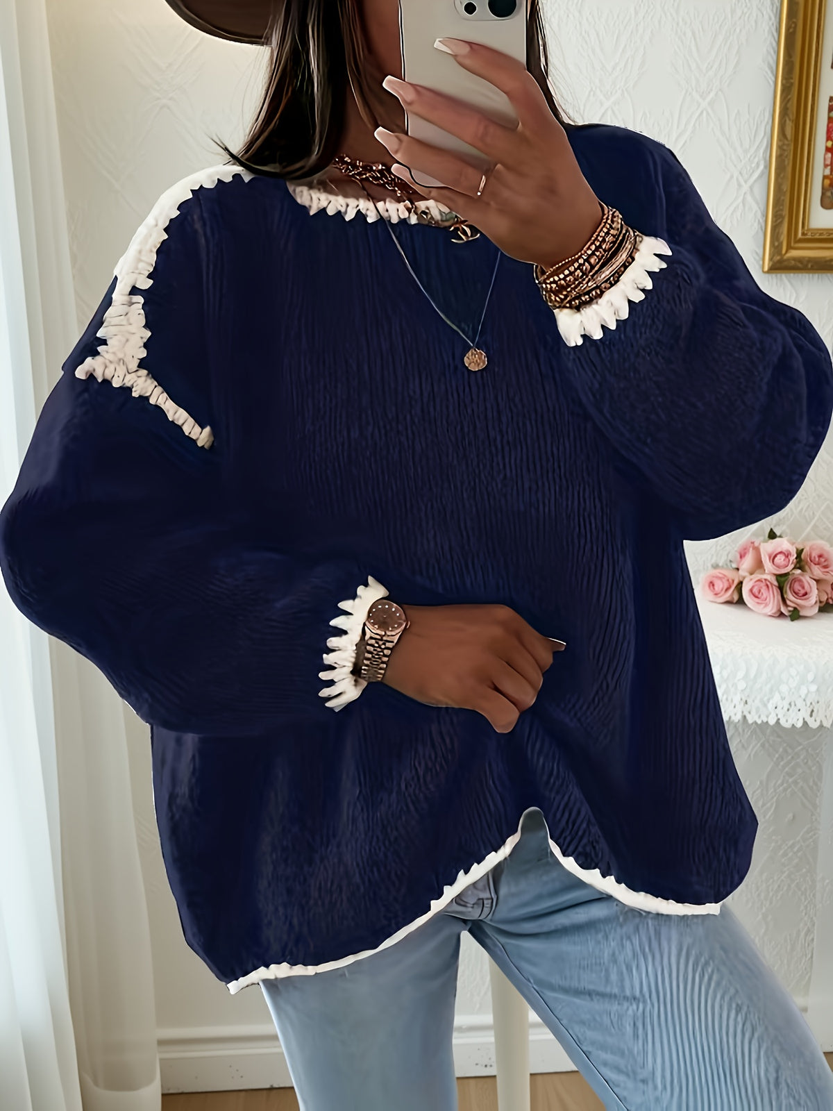 Daisy Colour Block Crew Neck Jumper - view 8