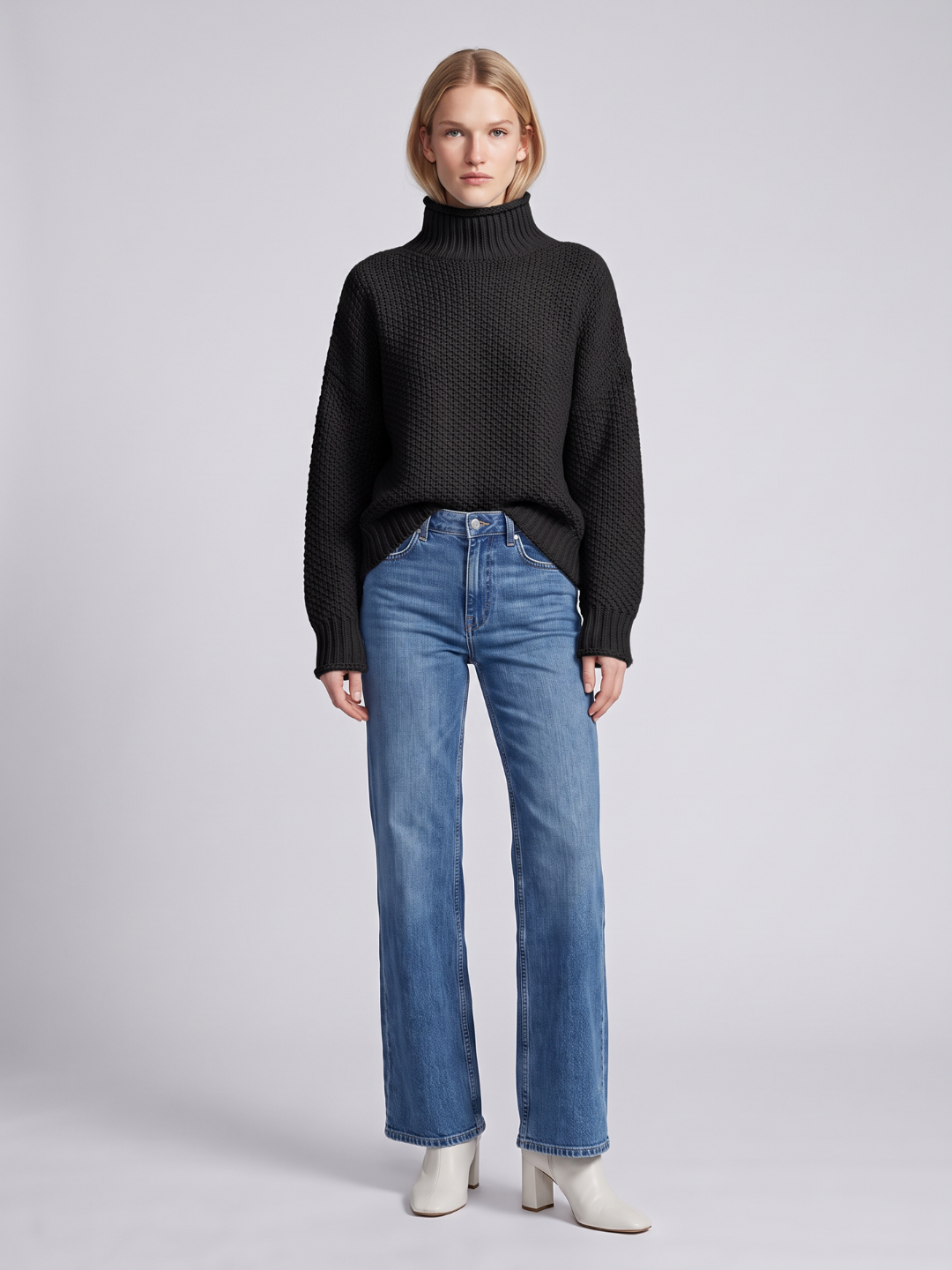 Imogen Turtleneck Loose Knit Jumper, Cosy Boho Winter Knit - view 2