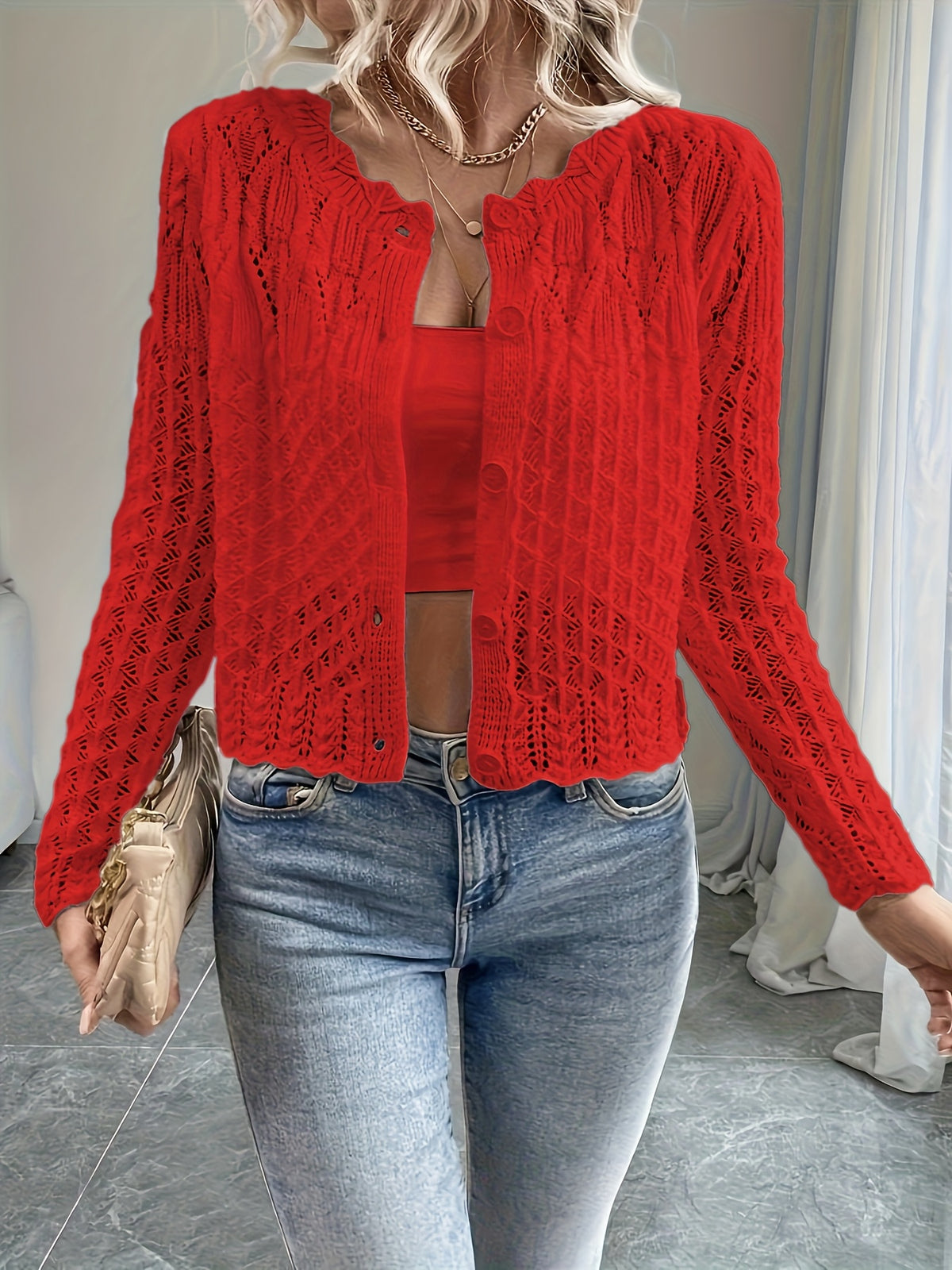 Bonnie Open Knit Button Cardigan - view 9