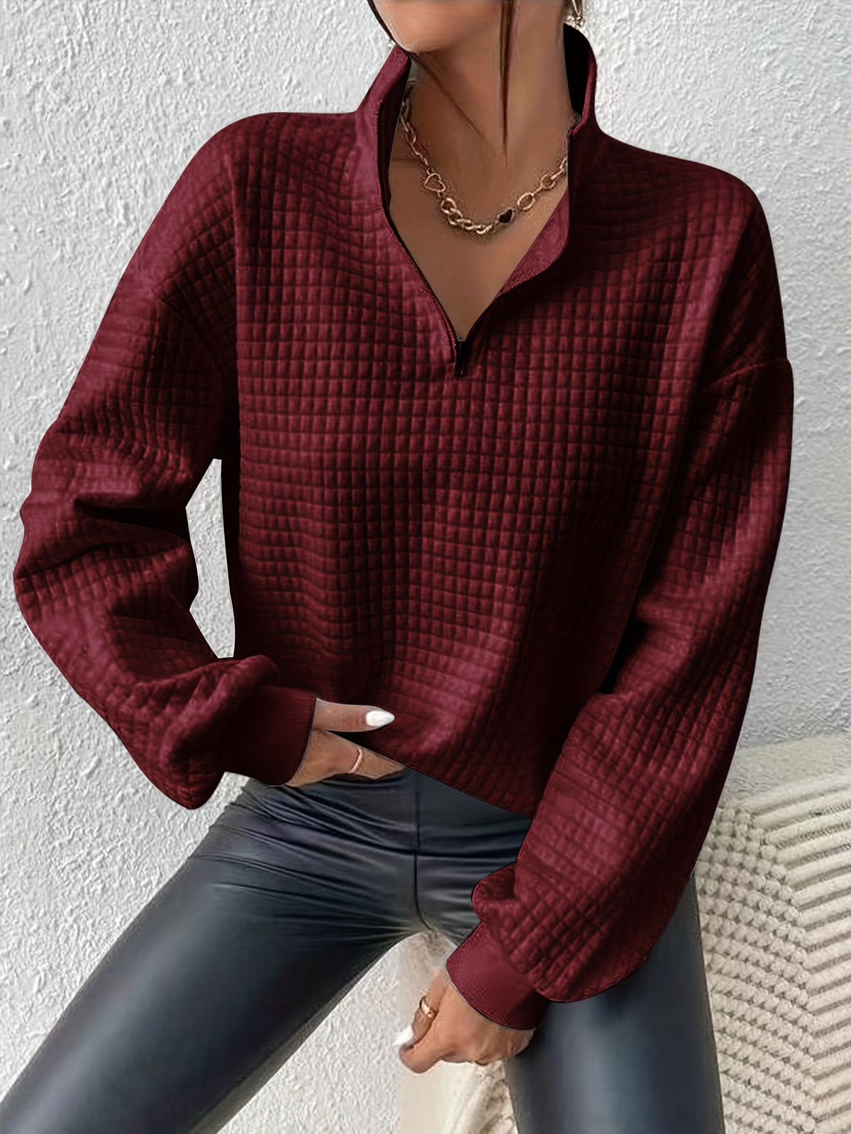 Nell Waffle Knit Half Zip Jumper - view 8