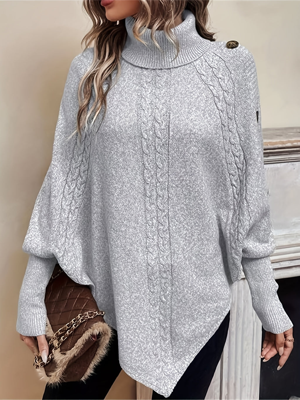 Orla Cable Knit Roll Neck Cape - view 6