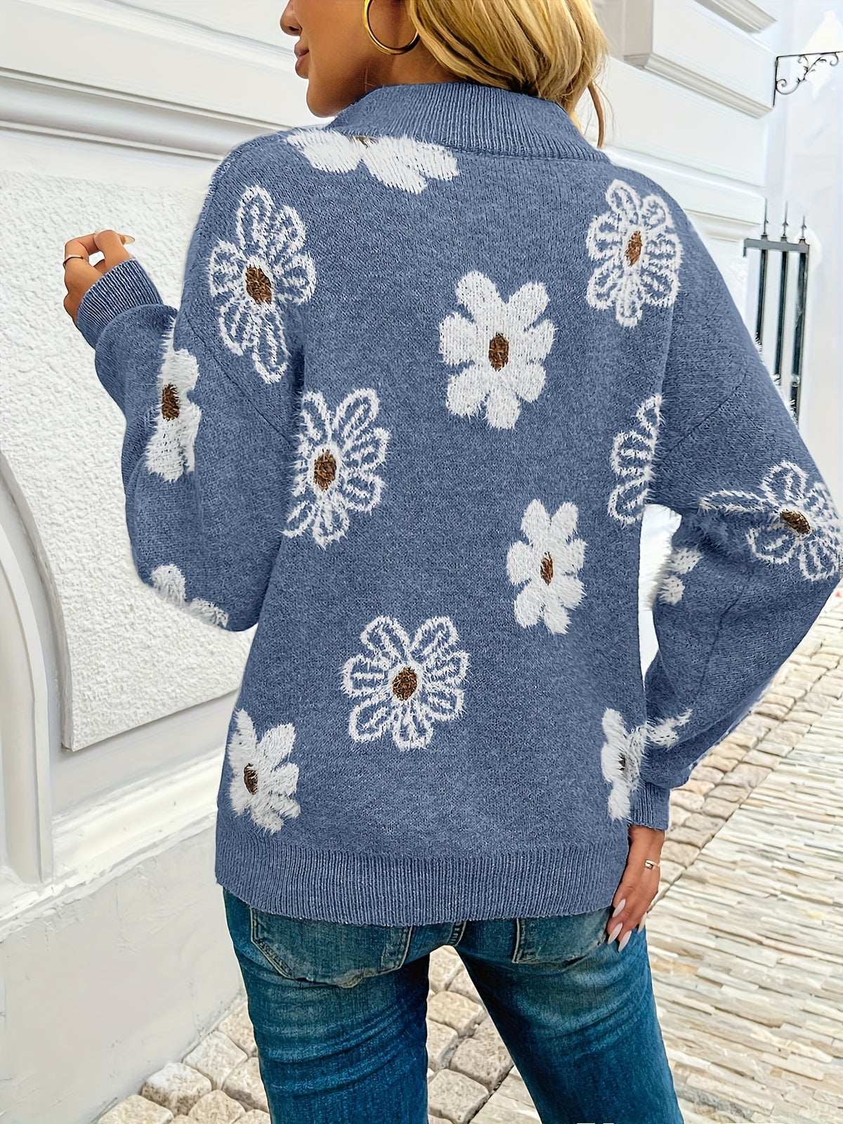 Evie Floral Half Zip Knitted Jumper - view 10