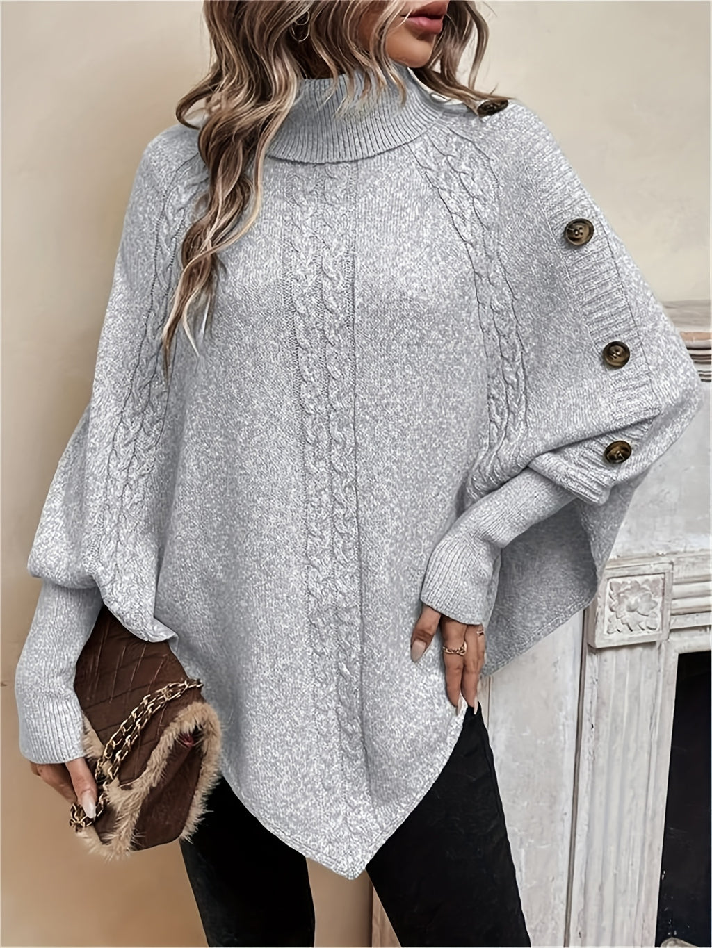 Orla Cable Knit Roll Neck Cape - view 3