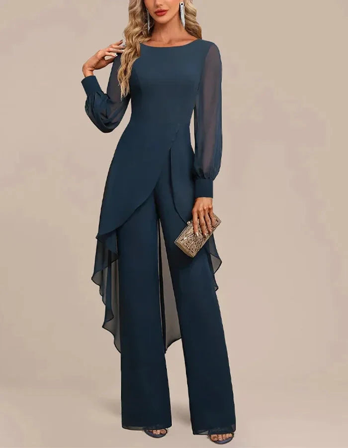 Helena | Chiffon Overlay Wide-Leg Jumpsuit — RoselynAtelier