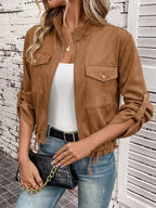 Hettie Stand Collar Drawstring Short Jacket - view 42