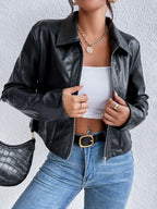 Greta Cropped Faux Leather Collar Jacket - view 3