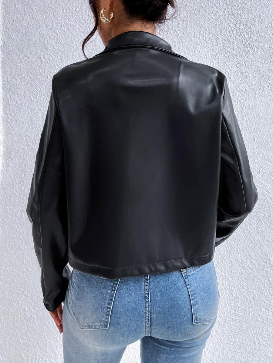 Greta Cropped Faux Leather Collar Jacket - view 4